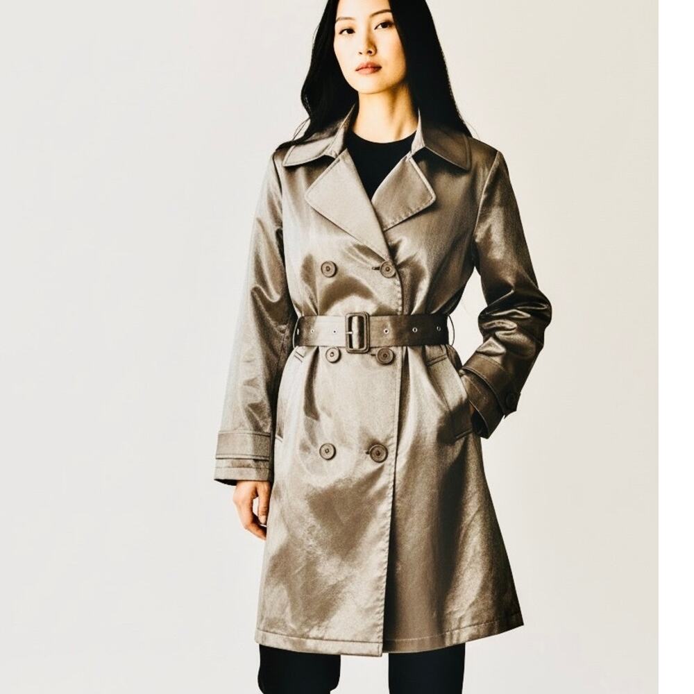 NWOT Metallic Belted Trench Coat Fully Lined Ulla Popken Size 12 - 14 LARGE